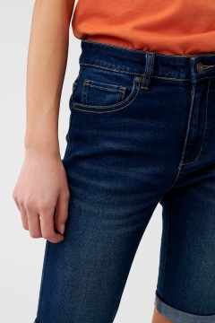 womens dark wash denim cuffed bermuda shorts